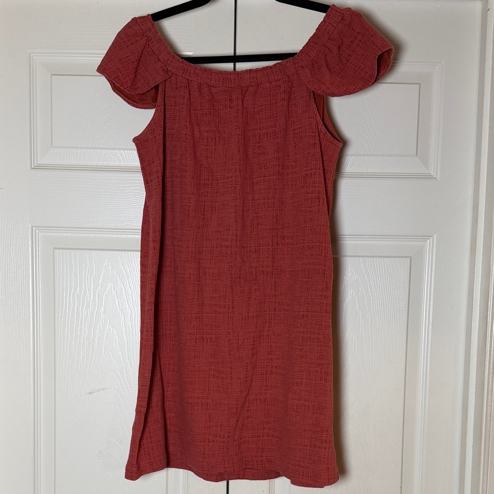 Madewell Off-Shoulder Textured Rust Red Dress. Size Small